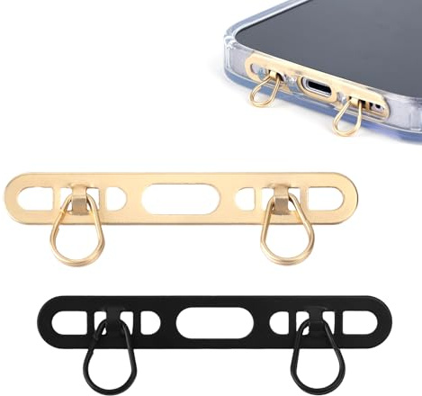 BOXOB 2st Phone Tether Tabs för iPhone, Dubbelklämma Design Metall Mobiltelefon Lanyard Patch Pads Telefonrem Ersättningsdel Inget laddningshinder Utan Lim(Guld, Svart)
