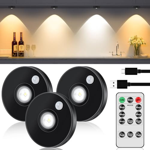 Motion Sensor Lights Indoor Rechargeable Wireless Wall Light LED Stair Night Lights Lamps 3 Colors with Auto/On/Off for Stairs Living Room Bathroom Corridors Closet Kitchen Under Cabinets - 3 Pack