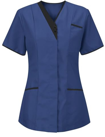 Dyhxuan Casaca de enfermería para mujer, uniforme de enfermería, cuello en V, túnica, ropa médica, manga corta, camiseta de color sólido, ropa de trabajo, tallas grandes, ropa de aseo, ropa de trabajo