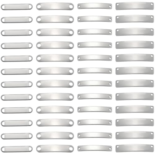 Beebeecraft 80 Stück 4 Größen Stanzen Blank Etiketten Edelstahl Metall Kettenglieder für Lasergravur 25~30mm Oval gebogen Rechteckiges Kettenglied mit 2 Löchern Schmuckverbinder für Armband Halskette