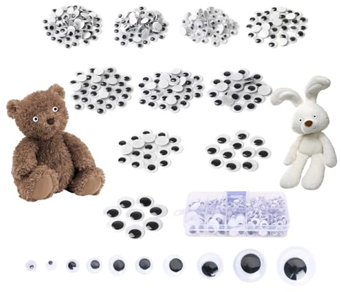 Wackelaugen Selbstklebend, 600 Stück Kulleraugen Selbstklebend Aufkleber in 10 verschiedenen Durchmessern (5-18mm, Wackelaugen Selbstklebend Groß für Bastelprojekte & DIY-Spielzeug