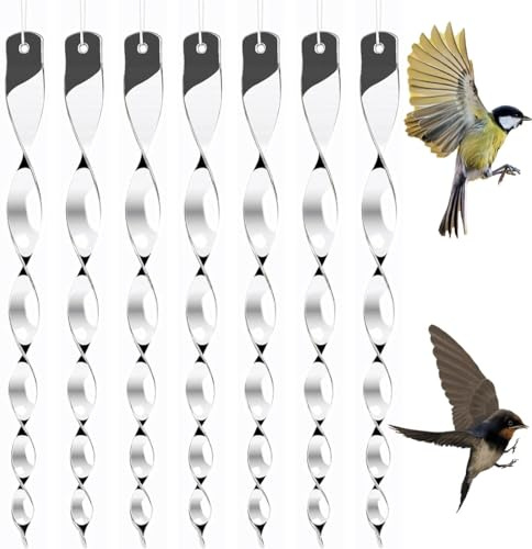 JEYORZY 7 Pcs Répulsif Oiseaux, Spirale Réfléchissante, Barre Effaroucheur Oiseaux, Répulsifs Oiseaux Reflechissants, 360 Degrés Repulsif Oiseaux, pour Balcon, Arbres Fruitiers, Potager(Argent)