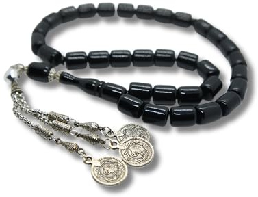 33 Handgefertigter Tesbih Islamischer Gebetsrosenkranz Faturan Misbaha Amber Prayerbeads Bakalite tasbeeh Tasbih Turkish Kehribar Bernstein Gebetskette Ay Yildiz Türkiye Osmanli Natur Schwarz