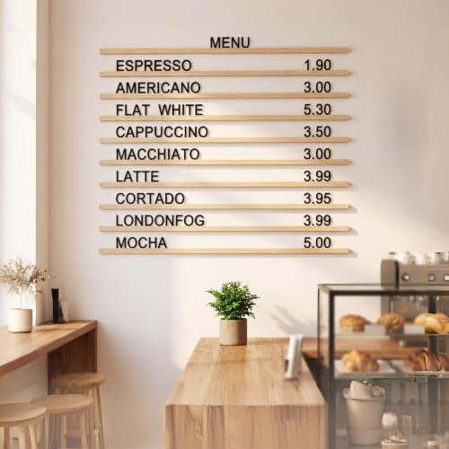 UJSCE Lot de 10 tableaux muraux en bois pour menus - Présentoir mural pour lettres - Tableau à lettres modifiable (Lot de 10 rails + 605 lettres)