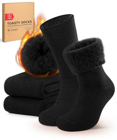 CLOSEMATE 2 Paar Herren Flauschige Thermosocken für den Winter Gr. 39-46 | Gefütterte Wadensocken mit Vollplüsch, dicke & weiche Stiefelsocken, verstärkte Zehen & Fersen, lieferung in Pappschachtel