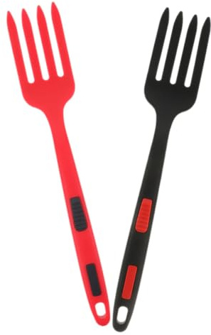 ABOOFAN 2 piezas Tenedor de Silicona Ergonómico para Cocina Reutilizable y Multifuncional de Negro y Rojo para Ensaladas y Pasta
