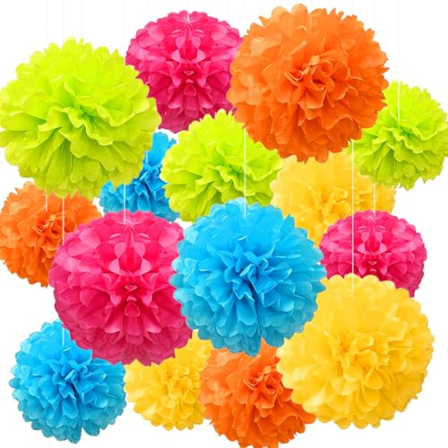 15 Pezzi Pompon Carta, Decorazioni Pompon, Decorazione Compleanno, Decorazioni per Feste, Decorazione Fiori Carta, Ragazza, Colore, per Feste di Compleanno, Festa di Nozze, Baby Shower