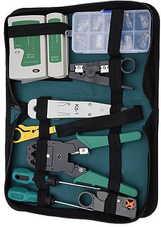 BONKZEBU Portable LAN Network Service Tool Kit 11-Piece Combination Cable Tester Kit for RJ11 RJ45 with Maintenance Tools for Home Repair Shops