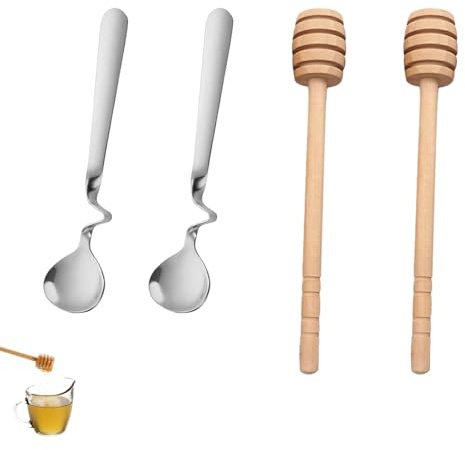 2 Stück Honiglöffel Edelstahl,Honig Löffel Holz,Marmeladenlöffel zum Einhängen,Honey Spoon,Honigspender,Holzlöffel Honig,Honigrührstab,Rührlöffel,Rühren Geeignet für Marmelade,Kaffee,Joghurt,Tee,Sirup