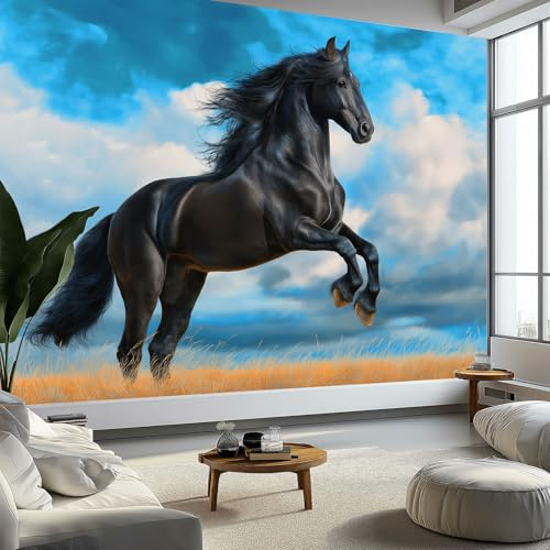 Papel Pintado Panorámico Cielo Nubes Animales Caballos Fotomurales Murales de Pared Decoración Póster in Tejido No Tejido Personalizado 3D Para Salón Dormitorio Oficina, 250 x 175 cm, Colorful