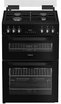 HDG6GDCB1 60cm Freestanding Gas Cooker with Double Oven, 4 Burner Gas Hob, Grill, Easy Clean Enamel, LED Timer, Black
