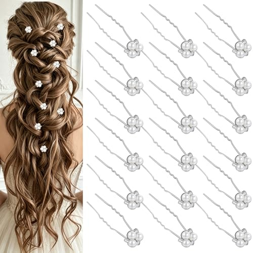 RAHHLIZS 18 Pcs Pearl Hair Pins, Wedding Rhinestone Bobby Hair Clips, Bridal Pearl Hairs Accessories for Brides Bridesmaids Women (Silver)
