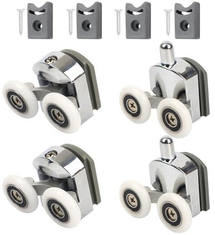 4Pcs Rodamientos de Mampara Corredera Ducha Ruedas Doble Diámetro 25mm, Set Rodillo Guías Puerta para Vidrio 4-6mm, Rodamiento Corredores Puertas Mamparas Duchas Corredizas,2 Rodillos Arriba +2 Abajo