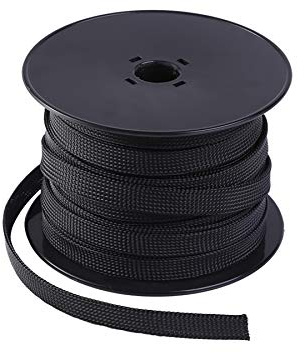 Keco 100ft – 1/2 inch PET Expandable Braided Cable Sleeve – Wire Sleeving for Audio Video and Other Home Device Cable Automotive Wire - Black