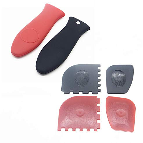 CAILI Silicona de Grado Alimenticio + PP Sostenedor De La Manija Caliente del, Rascador de Olla de Plástico,Sartén de Cocina Juego de Cocina de Seis (Rojo + Negro)