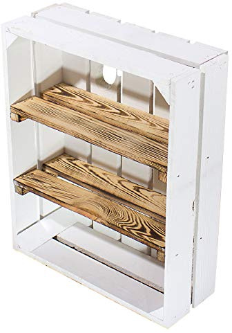 Moooble 6er Neu weiße/Weisse Regal Flach mit 2 geflammten/braun Mittelbrettern 50cmx40cmx16cm Gewürzregal Ablage Obstkiste Weinkiste Wandregal Holzkiste Wandregal Küchenregal