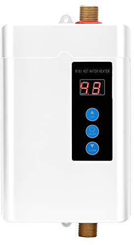 Focket Riscaldatore di Acqua Istantaneo, Mini Display LCD Touch-Screen Scaldabagno Elettrico Senza Serbatoio Riscaldatore di Acqua Calda per Uso Domestico con Funzione di Memoria(Bianco EU 4000W)