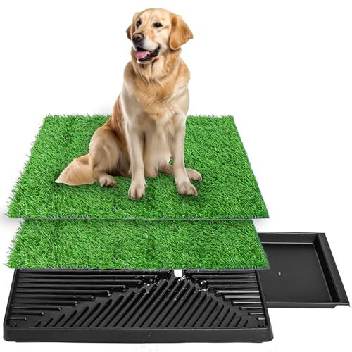 Hundetoilette, Hundeklo für Zuhause, Balkon mit Tablett und 2 Stück Kunstrasen, Welpentoilette Trainingsunterlage für Kleine Grosse ältere Hunde, 63×51CM