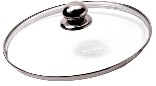 Nice Cooker - Couvercle Universel en Verre Trempé et Inox - 28 cm - Pommeau Chrome Anti-brulures Trou Vapeur