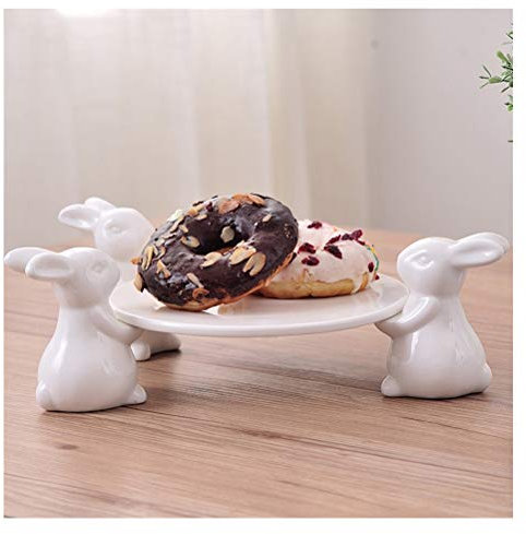 Alzata per torta in ceramica bianca Espositore rotondo in porcellana, supporti per il tè pomeridiano in ceramica, ceramica di coniglio Tortiera Vassoio per frutta Tè pomeridiano per la casa Vassoio p