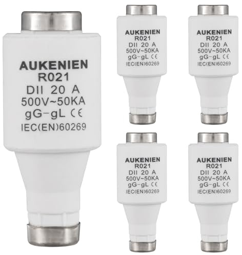 AUKENIEN DII E27 R021 Fusibles Cerámicos en Espiral Fusible 20A 500VAC Diazed Fuse 50KA gG para Cables y Protección de Líneas (5 Piezas)