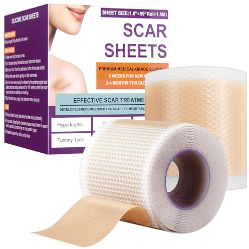 Silikon Narbenpflaster, 2 Stück Narbenpflaster Gegen Falten für Gesicht 4x150cm, Silicone Scar Tape für C-Sektion, Operationen, Verbrennungen, Keloid, Akne und Mehr, Wasserdicht, Atmungsaktiv (A)