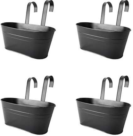 COONE 4er Set Hängende Blumentöpfe in Schwarz mit Abnehmbarem Doppelhaken, Blumenkasten für Balkon, Garten, Terrasse mit Drainageloch