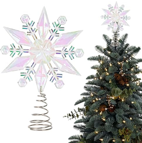 LETTERASHQP Pointe de sapin de Noël 11,5 cm Étoile de Noël Flocon de neige Transparent