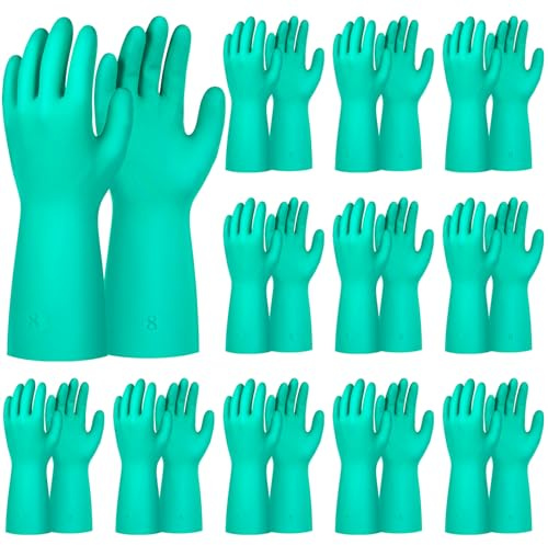 COMNICO 12 Nitrile Pairs Chemical Resistant Gloves, Reusable Heavy Duty Thick Nitrile Gloves Large Bulk Non-Slip Resistant 12.9 Long Safety Glove for Industrial Household Cleaning