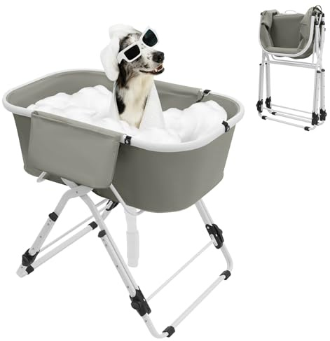 NaMaSyo Baignoire surélevée pour animaux de compagnie, multifonctionnelle, réglable en hauteur, pliable, pour chiens et chats de petite à moyenne taille