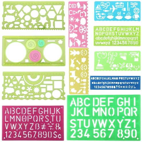 Letter Stencils 11 Pcs, Alphabet Stencils Plastic Number Stenci ls Letter Stencil for Kids' Drawing Template Painting Learning DIY Number Lettering Stencill (Multiple Colors)
