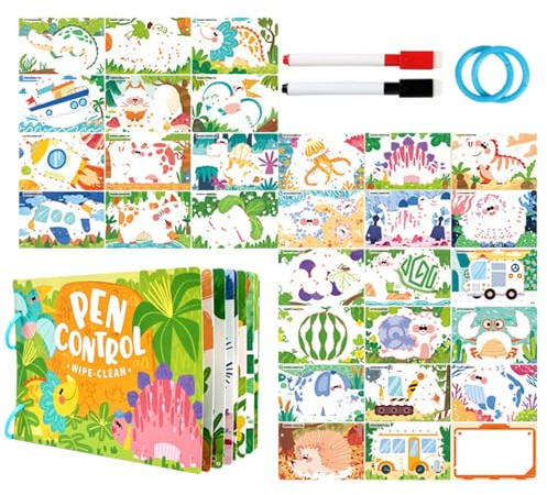 Duroecsain Tarjetas de Entrenamiento de Control de Pluma | Cuaderno Interactivo Para Aprender A Escribir | Tarjetas De Entrenador De Escritura Con Control De Bolígrafo Para Niños | Para Niños De