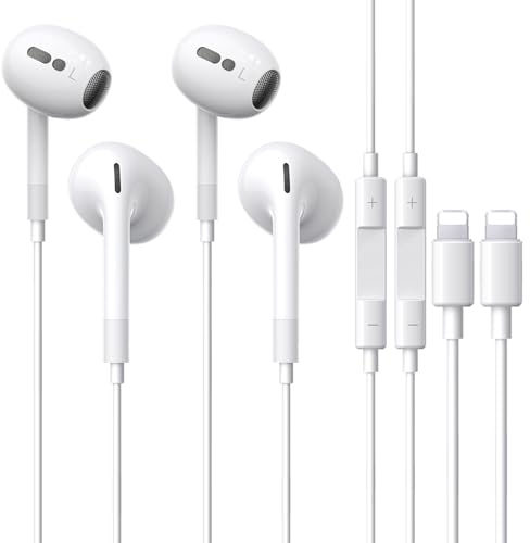 Écouteurs Filaires iPhone [Certifiés MFi] Écouteurs Intra-Auriculaires avec Micro et Contrôle du Volume, Casque Antibruit Stéréo HiFi, Compatible avec iPhone 14 Pro/14 Plus/13/12/11/SE/XR/XS/X-2 Pack