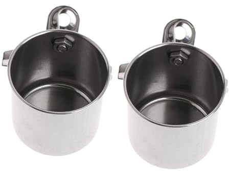 BESTOMZ Comedero para Pájaros Acero Inoxidable 2 Piezas Taza Grande Abrazadera Duradero Fácil de Limpiar para Loros y Aves Pequeñas Jaula Accesorios Alimentación