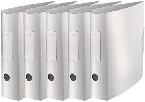 Leitz Qualitäts-Ordner 180° Active Style in gebürsteter Alu-Optik, A4, Runder Rücken, 8,2 cm Breite, Gummibandverschluss