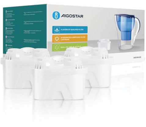 Aigostar Wasserfilter Kartusche im 3er-Pack, für einen Halbjahresvorrat an Wasserfiltern, geeignet zur Reduzierung von Kalk, Verunreinigungen, Chlor und Metallen im Trinkwasser