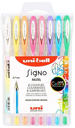 Mitsubishi Pencil – 8 Gel-Inlineskate – Uni-Ball Signo – Pastellfarben – Spitze 0,7 mm – Medium-Schrift – Fantasie-Inlineskate für kreative Freizeit und Karten