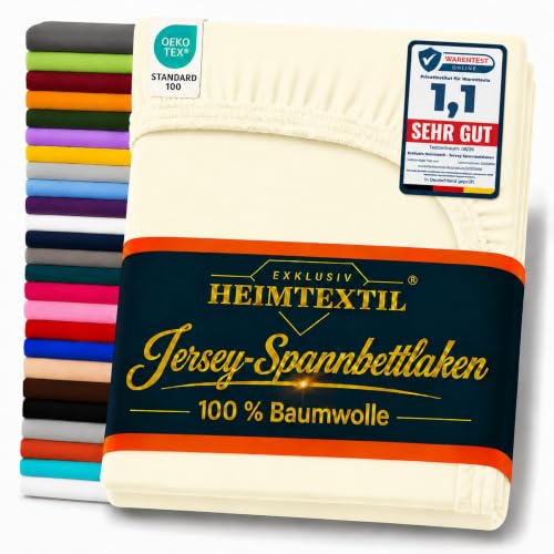 EXKLUSIV HEIMTEXTIL Jersey Spannbettlaken Premium 120 x 200 cm Naturweiss | 100% Baumwolle - 140 gsm - Oeko - Tex Zertifiziert - Steghöhe 30 cm - geeignet für Matratzenhöhe 25 cm
