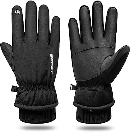 AMRTA Skihandschuhe Damen Winter Wasserdicht Touchscreen Snowboardhandschuhe mit Protektoren Handgelenkschutz, Schneehandschuhe Strapazierfähig Anti-Rutsch für Fahrrad Skifahren Radfahren (Schwarz)