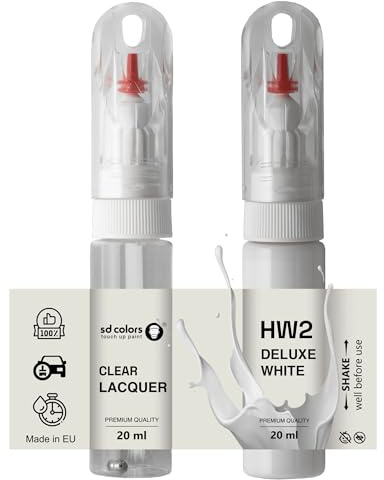 SD COLORS Deluxe White HW2 Ausbesserungslack, 20 ML, praktischer Pinsel zur Reparatur von Kratzern (Farbe + Lack)
