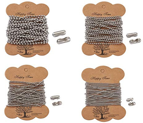 Craftdady 65,6 fot rostfritt stål kulkedja 4 storlekar metall dragkedja förlängningskula kedja halsband nyckelring pärlrulle med 80 matchande kontakter, 1,5/2/2,4/3,2 mm