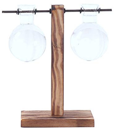 Koomiao Hydroponik Hängevase Glasvase Flora ,Vase Glas mit Holz Halter Hydrokultur Pflanzen Home Garten Hochzeit Dekor (B)