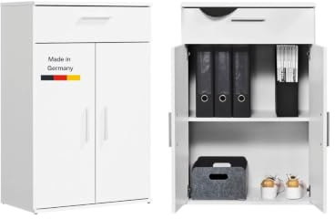 mokebo Mehrzweckschrank Büroschrank (60x90 cm) 'Der Praktische' Made in Germany aus Holz mit Schublade Aktenschrank Schuhschrank Flurschrank Weiß