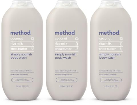 Method Body Wash, Simply Nourish, Paraben and Phthalate Free, 18 oz (Pack of 3)