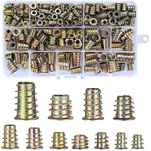 230 Pezzi Inserti Filettati Dado, Bussole Filettate M4/M5/M6/M8/M10 in lega di zinco,Viti a Esagono Incassato per Inserti Filettati per Mobili Legno (230pcs Colore zinco)
