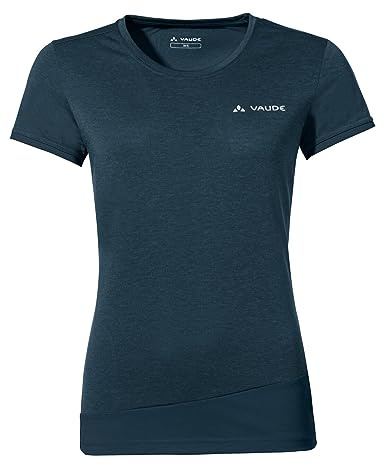 VAUDE Sveit T-Shirt für Damen – Schnelltrocknendes & geruchsresistentes Sport Shirt, Atmungsaktives Outdoor T-Shirt mit Rundhals, für Fahrradreisen & Bergsport, mit Merino Wolle, Dark sea Uni, 46