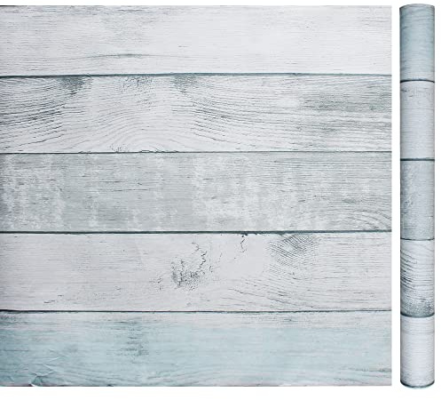 Shackcom Selbstklebende Tapete Holztapete Blau 44.5x600cm Wasserdicht Selbstklebend Wandaufkleber Holzoptik für Heimdekoration