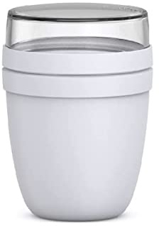 Mepal - Lunchpot Ellipse - Praktischer Joghurtbecher & Müslibecher - Unterteilung für Joghurt & Müsli - Geeignet für Gefrierschrank, Mikrowelle & Spülmaschine - 500 ml + 200 ml - Cool Grey