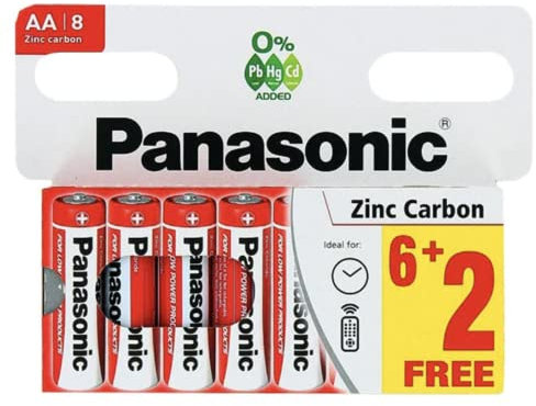 Panasonic Zinc Carbon AA Batteries, Pack of 8