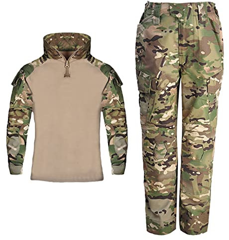 YiLianDa Kinder Frösche T-Shirt Militärhose Sets Tarnung Airsoft Taktisch Militär Langarm Camo Armee Top + BW Feldhose Outdoor Camping Uniform Junge Mädchen CP 140